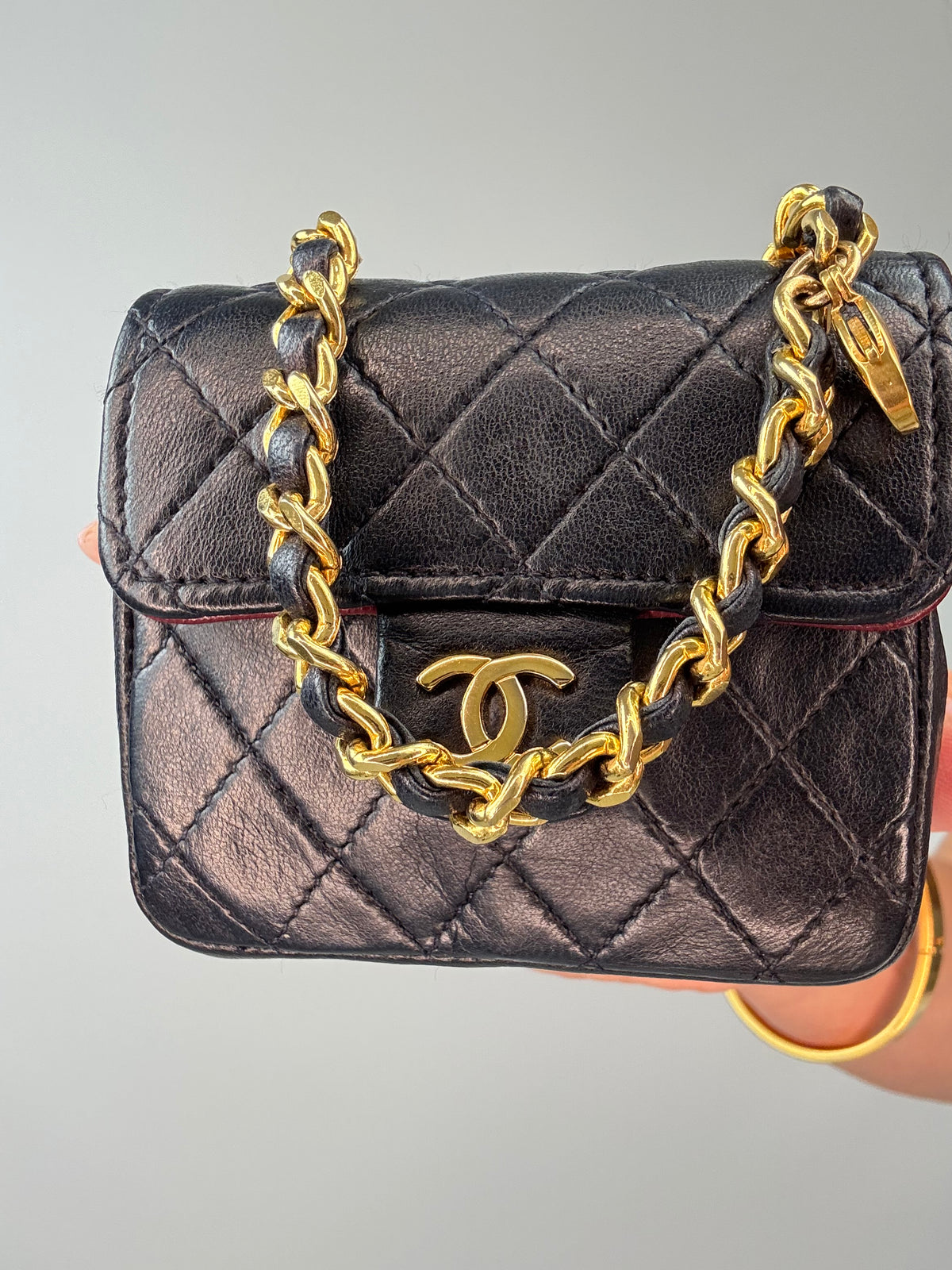 Chanel Micro Quilted Lambskin Flap Chain Belt Bag chain handle 2