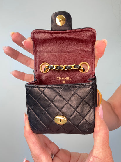 Chanel Micro Quilted Lambskin Flap Chain Belt Bag flap interior