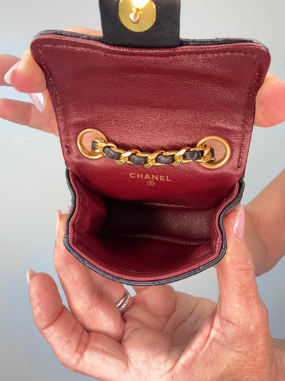 Chanel Micro Quilted Lambskin Flap Chain Belt Bag interior of bag