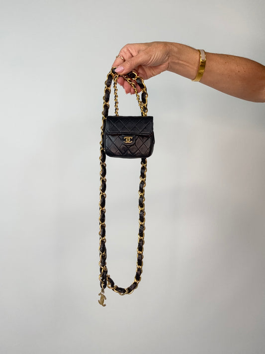 Chanel Micro Quilted Lambskin Flap Chain Belt Bag