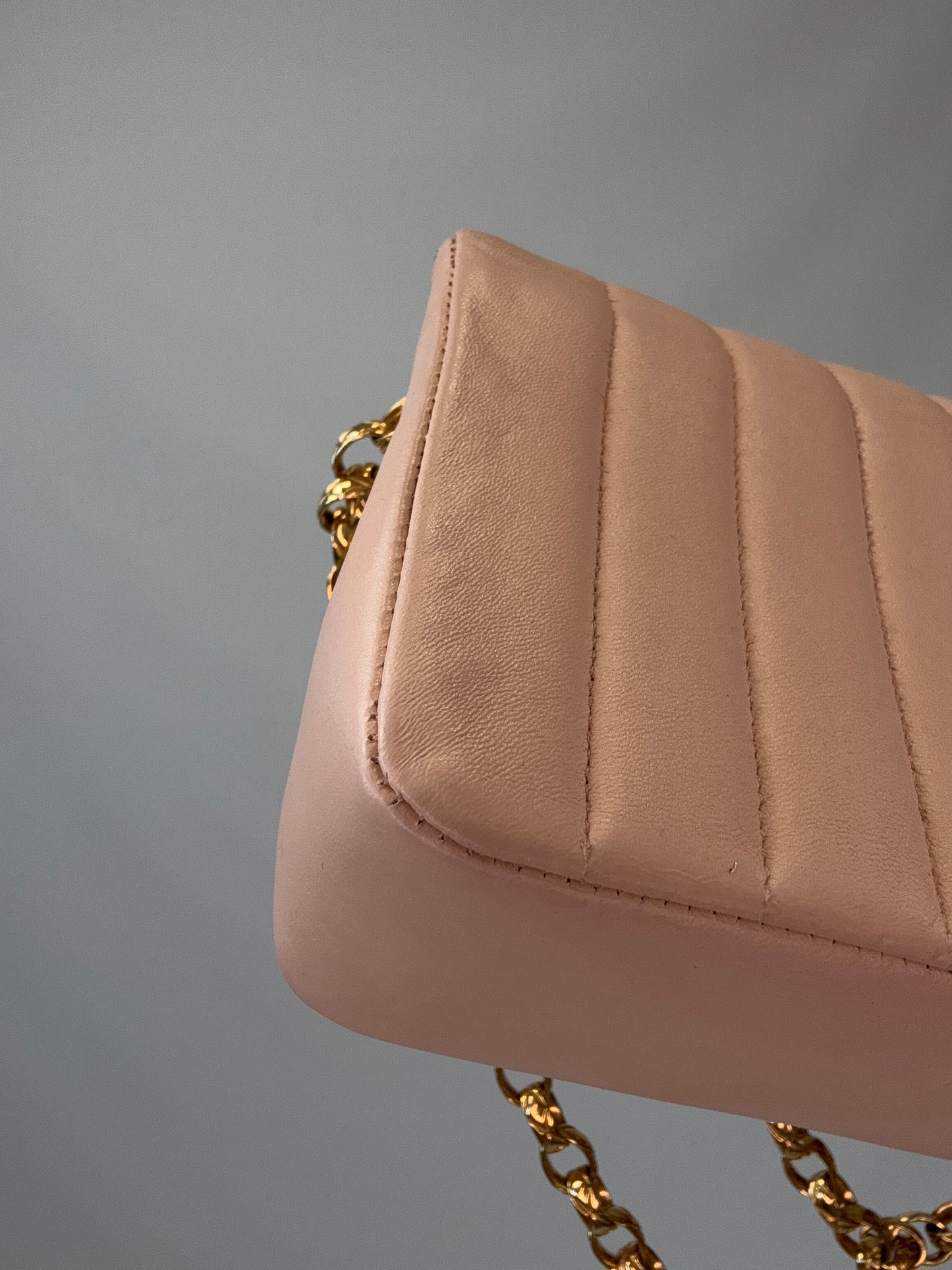 Chanel Mini Bijoux Flap Bag in Light Pink back left bottom corner