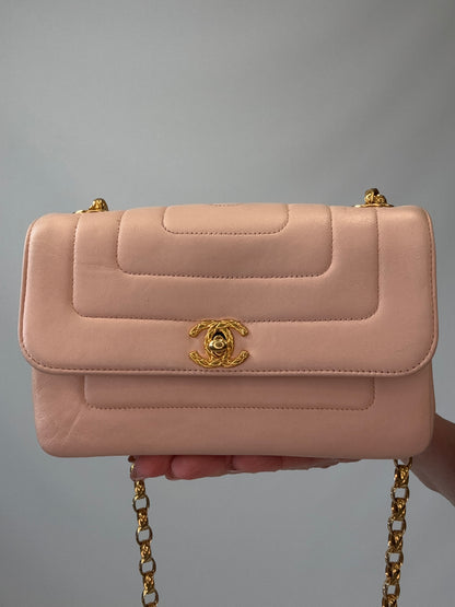 Chanel Mini Bijoux Flap Bag in Light Pink front of handbag