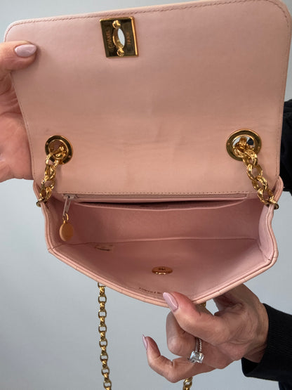 Chanel Mini Bijoux Flap Bag in Light Pink interior of handbag