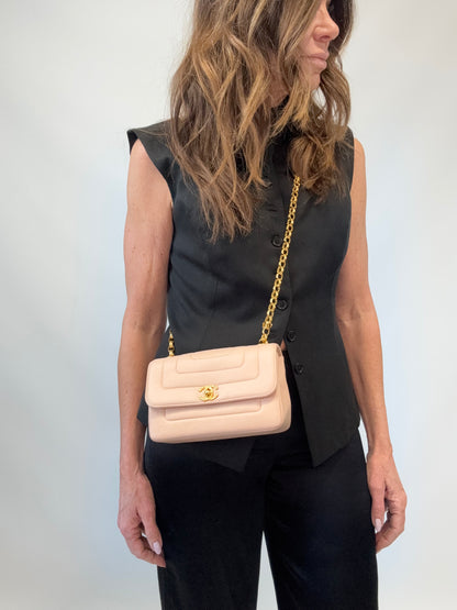 Chanel Mini Bijoux Flap Bag in Light Pink modeled 2