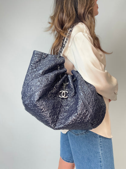Chanel Patent Leather Rock In Moscow Cabas Hobo Bag modeled