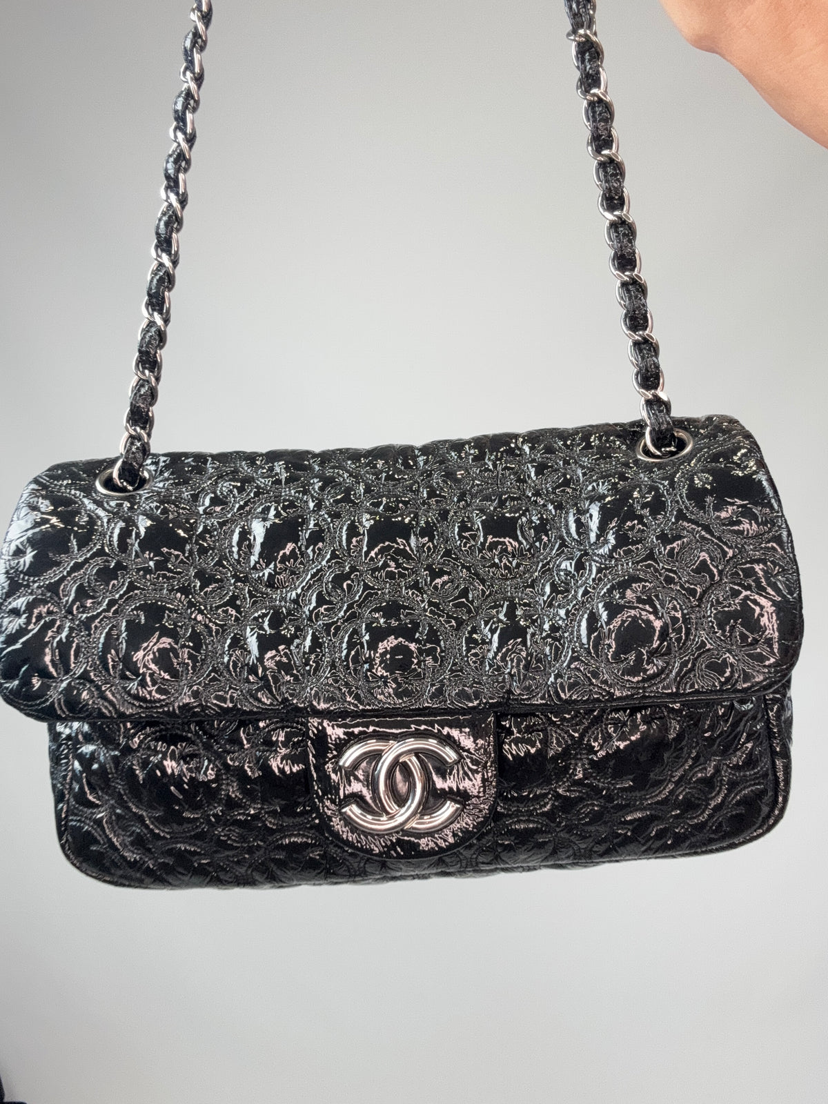 Chanel Patent leather Rock In Moscow Single Flap Bag closeup of front