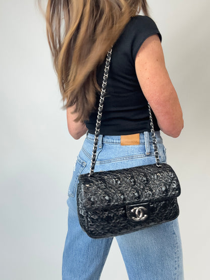 Chanel Patent Leather Rock In Moscow Single Flap Bag modeled 2