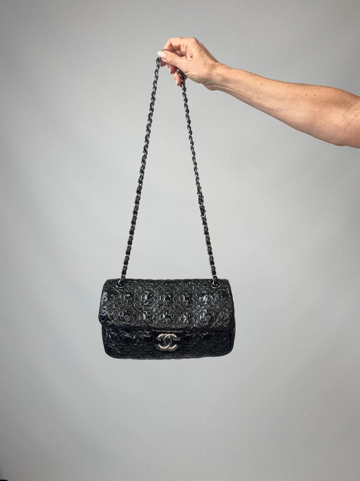 Chanel Patent leather  Rock In Moscow Single Flap Bag with strap extended