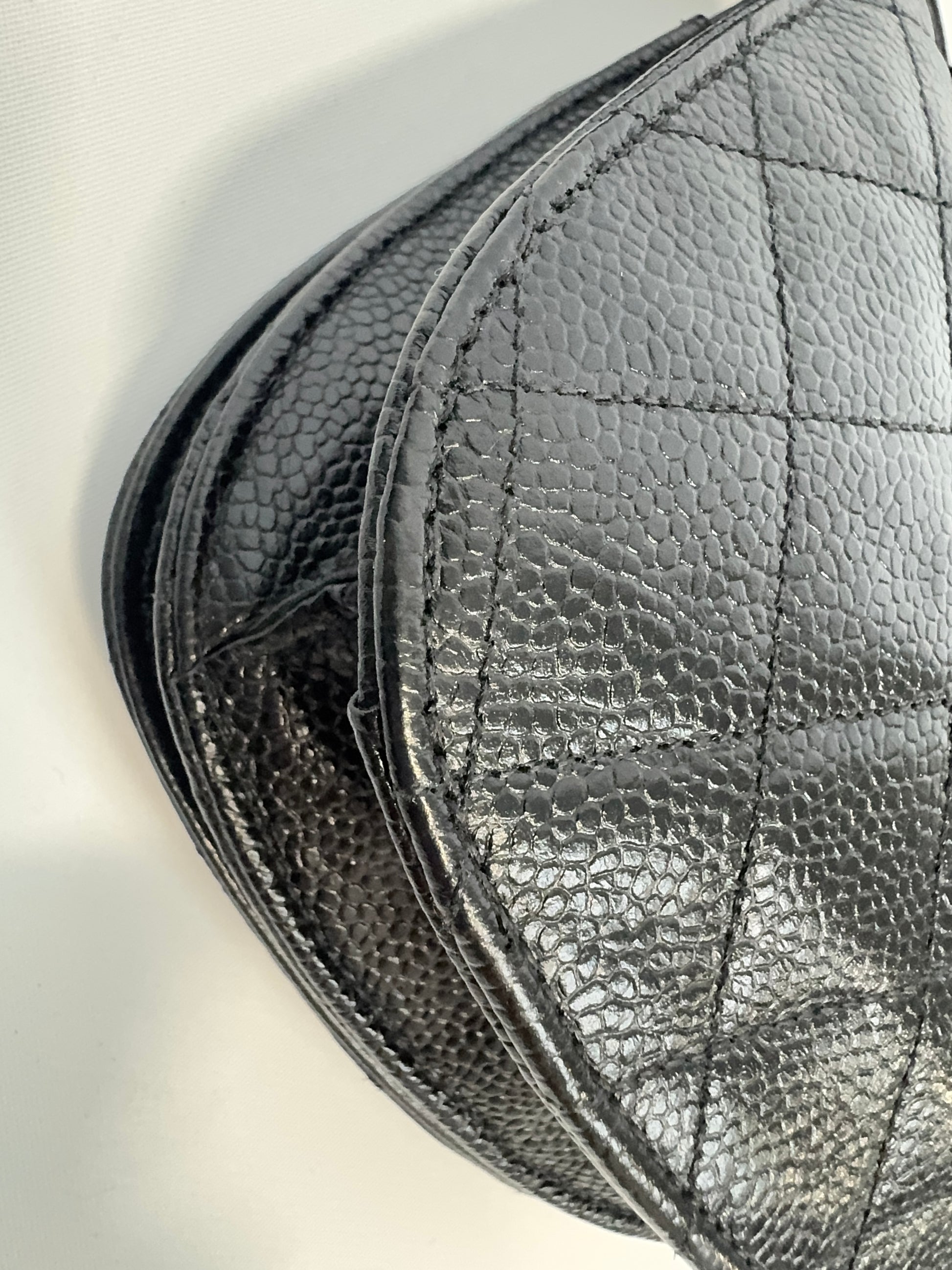 Chanel Quilted Caviar Belt Bag back left bottom corner