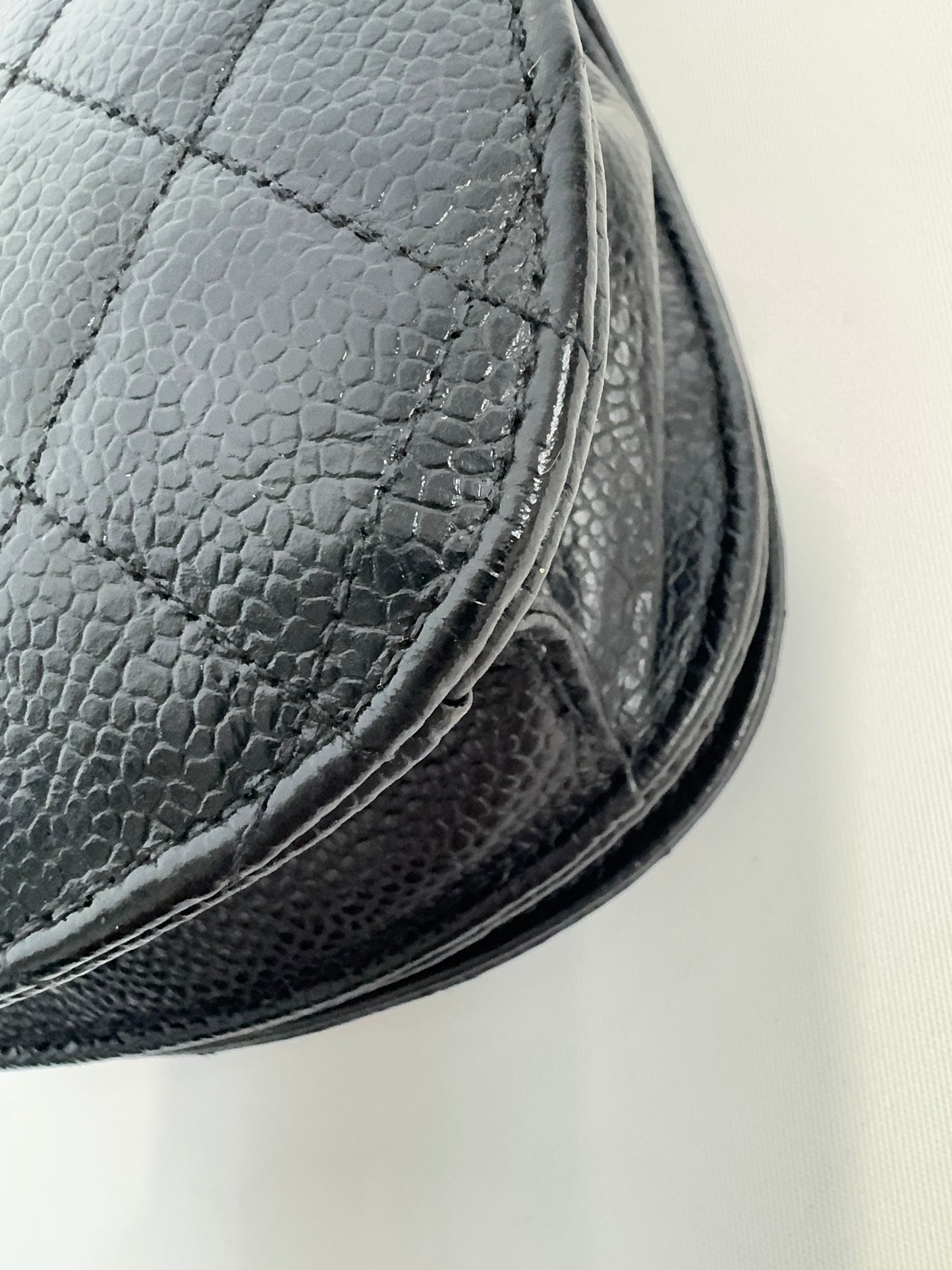 Chanel Quilted Caviar Belt Bag back right bottom corner