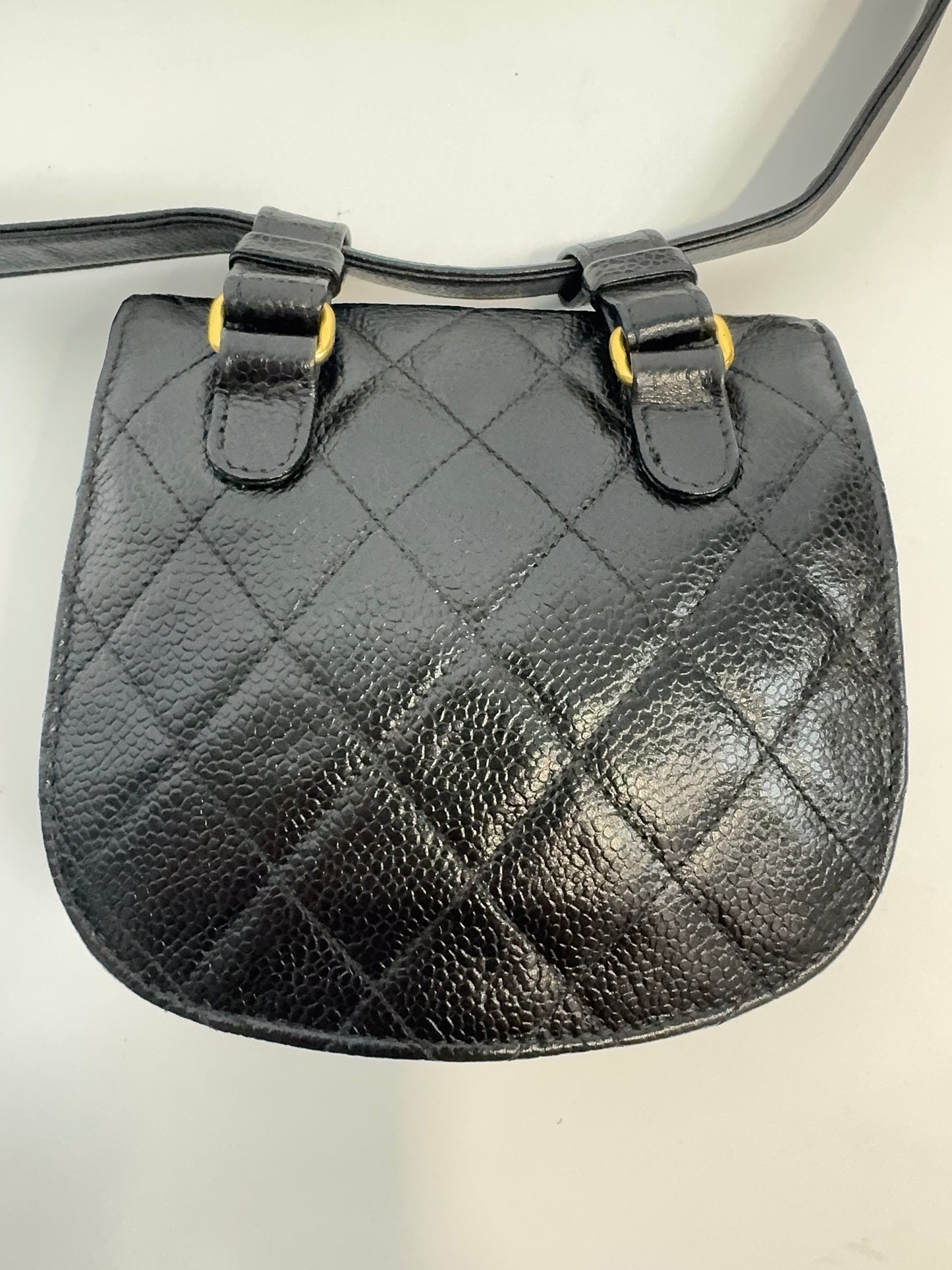 Chanel Quilted Caviar Belt Bag back of bag