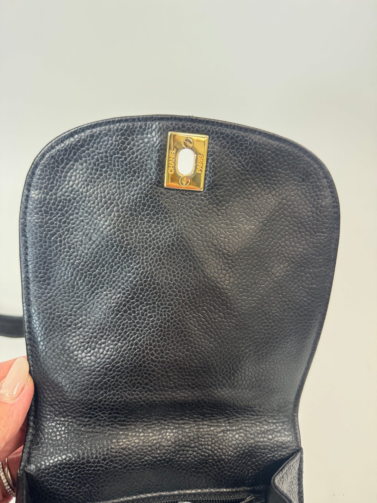 Chanel Quilted Caviar Belt Bag flap interior