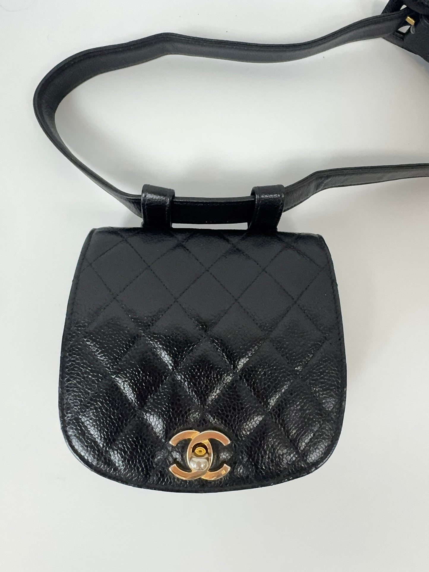 Chanel Quilted Caviar Belt Bag closeup