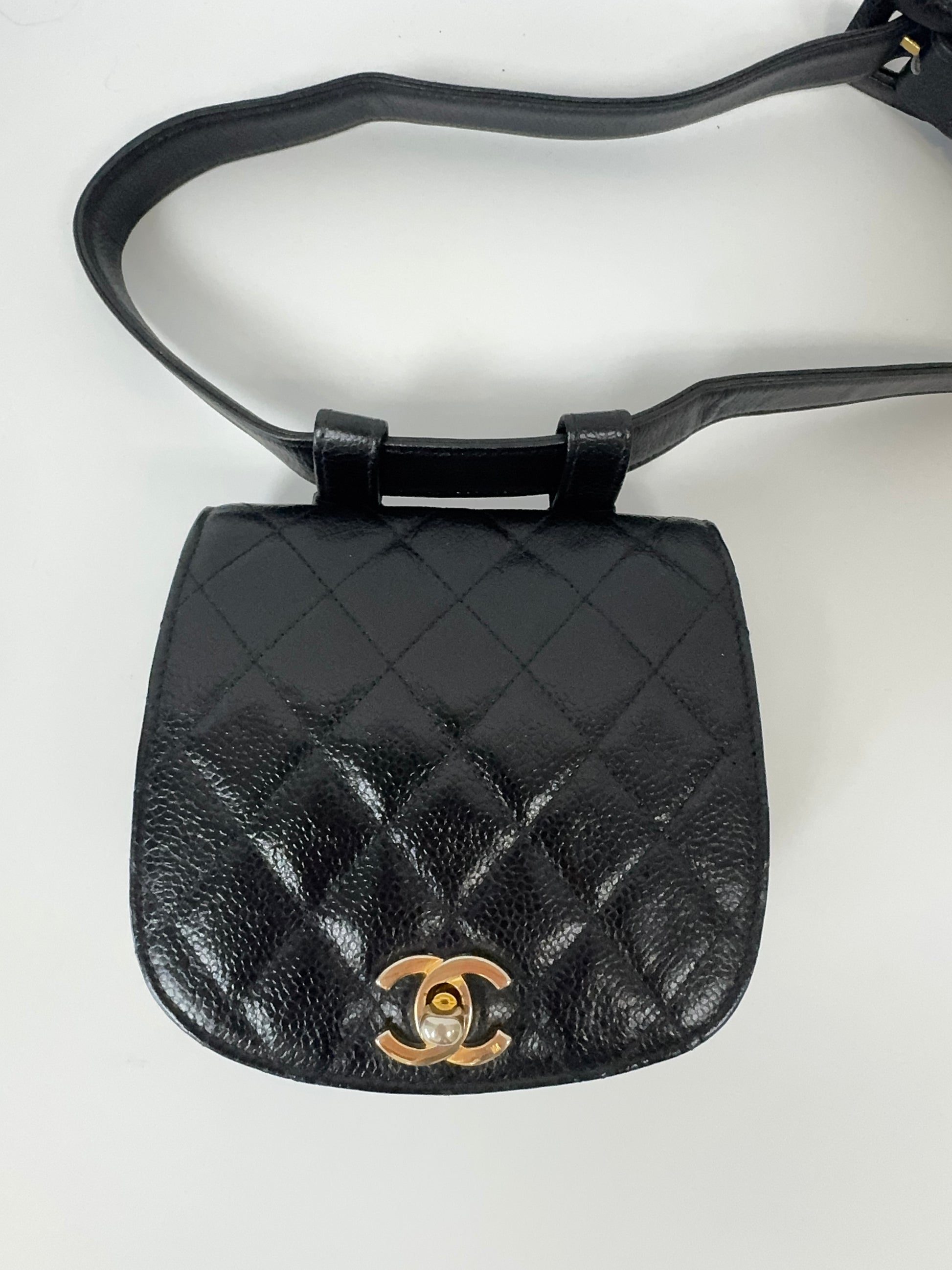 Chanel Quilted Caviar Belt Bag closeup