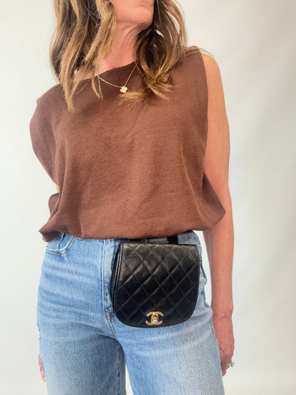 Chanel Quilted Caviar Belt Bag modeled