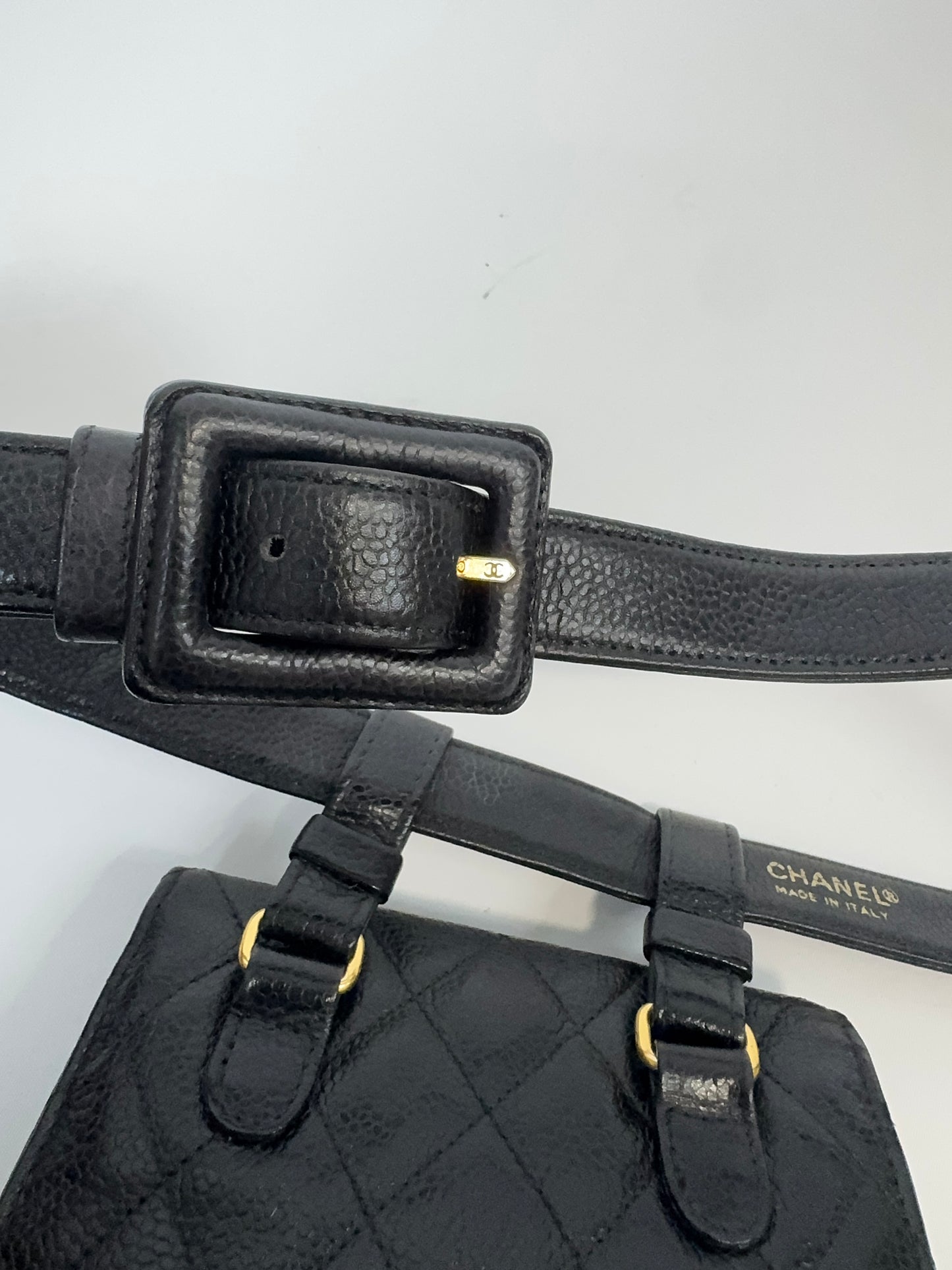 Chanel Quilted Caviar Belt Bag leather strap with buckle
