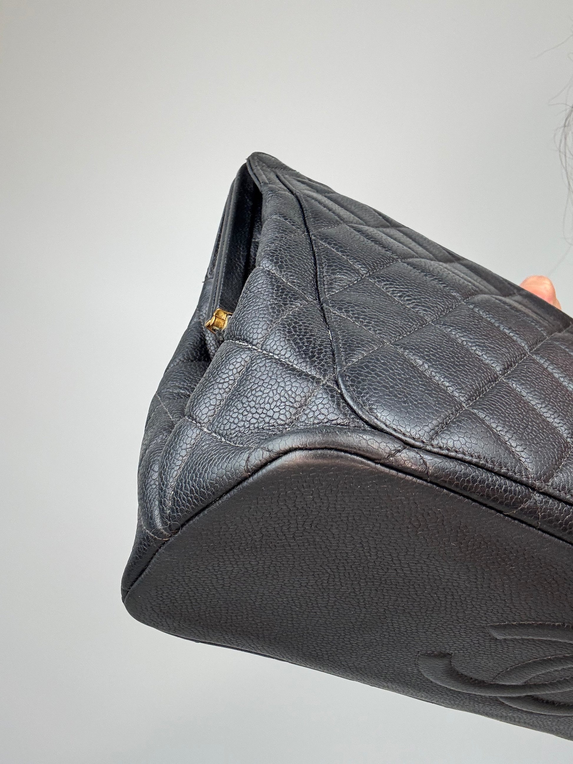 Chanel Quilted Caviar Leather Frame Shoulder Bag back left bottom corner