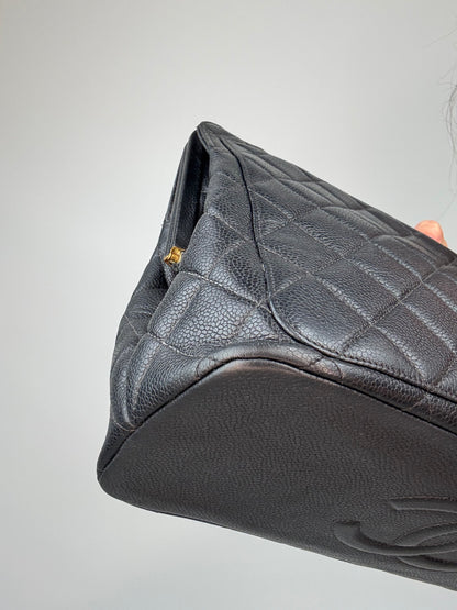 Chanel Quilted Caviar Leather Frame Shoulder Bag back left bottom corner