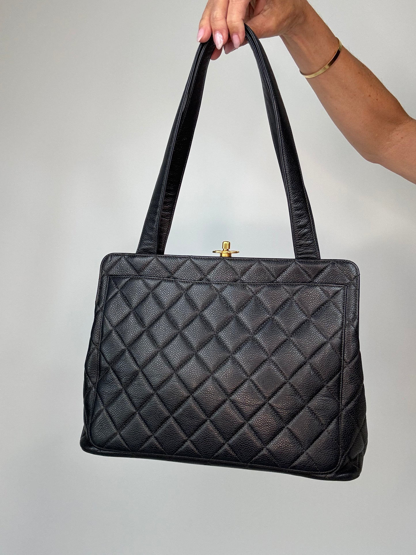 Chanel Quilted Caviar Leather Frame Shoulder Bag back of handbag