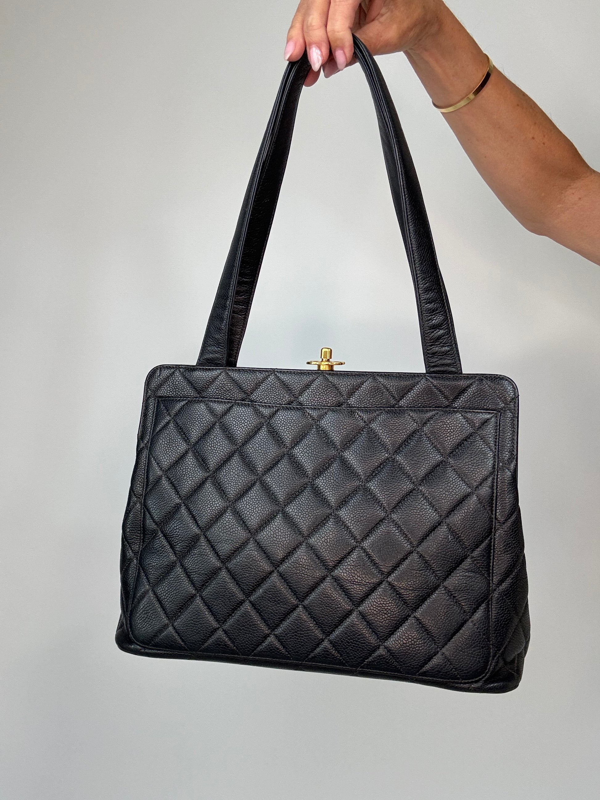 Chanel Quilted Caviar Leather Frame Shoulder Bag back of handbag