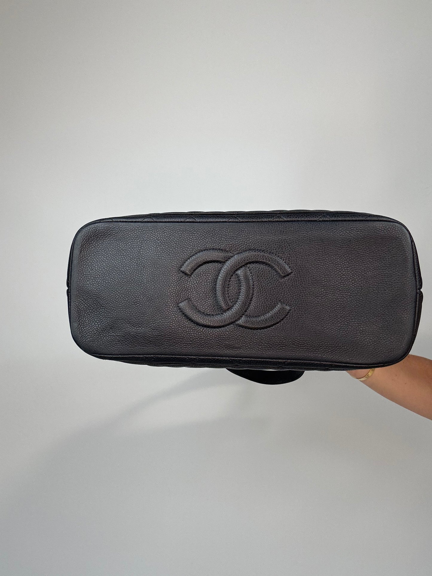 Chanel Quilted Caviar Leather Frame Shoulder Bag bottom of handbag