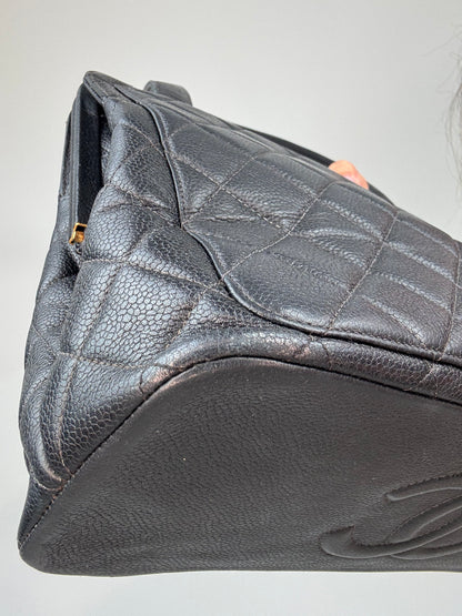 Chanel Quilted Caviar Leather Frame Shoulder Bag front left bottom corner