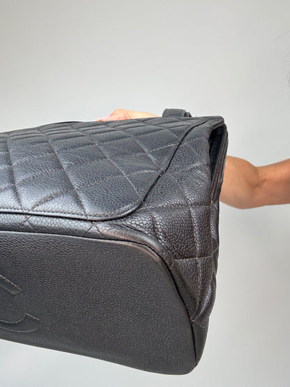 Chanel Quilted Caviar Leather Frame Shoulder Bag front right bottom corner