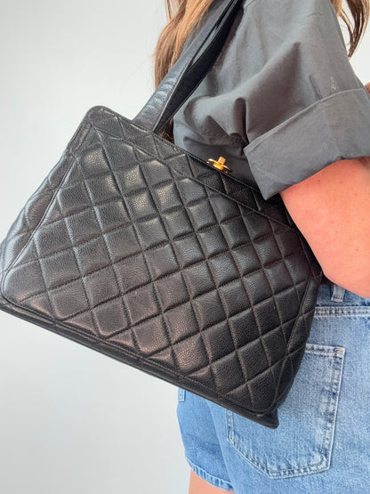 Chanel Quilted Caviar Leather Frame Shoulder Bag modeled