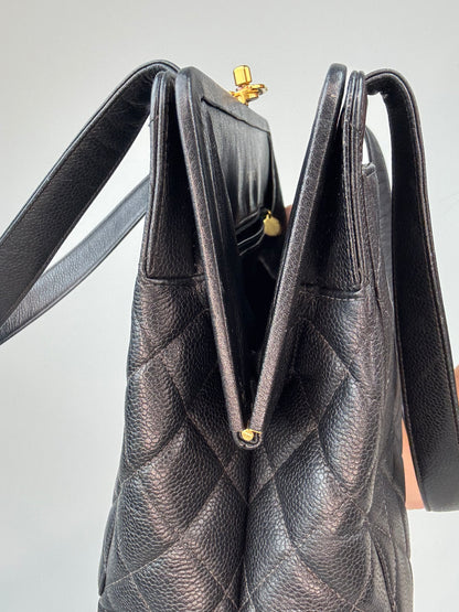 Chanel Quilted Caviar Leather Frame Shoulder Bag right side opening