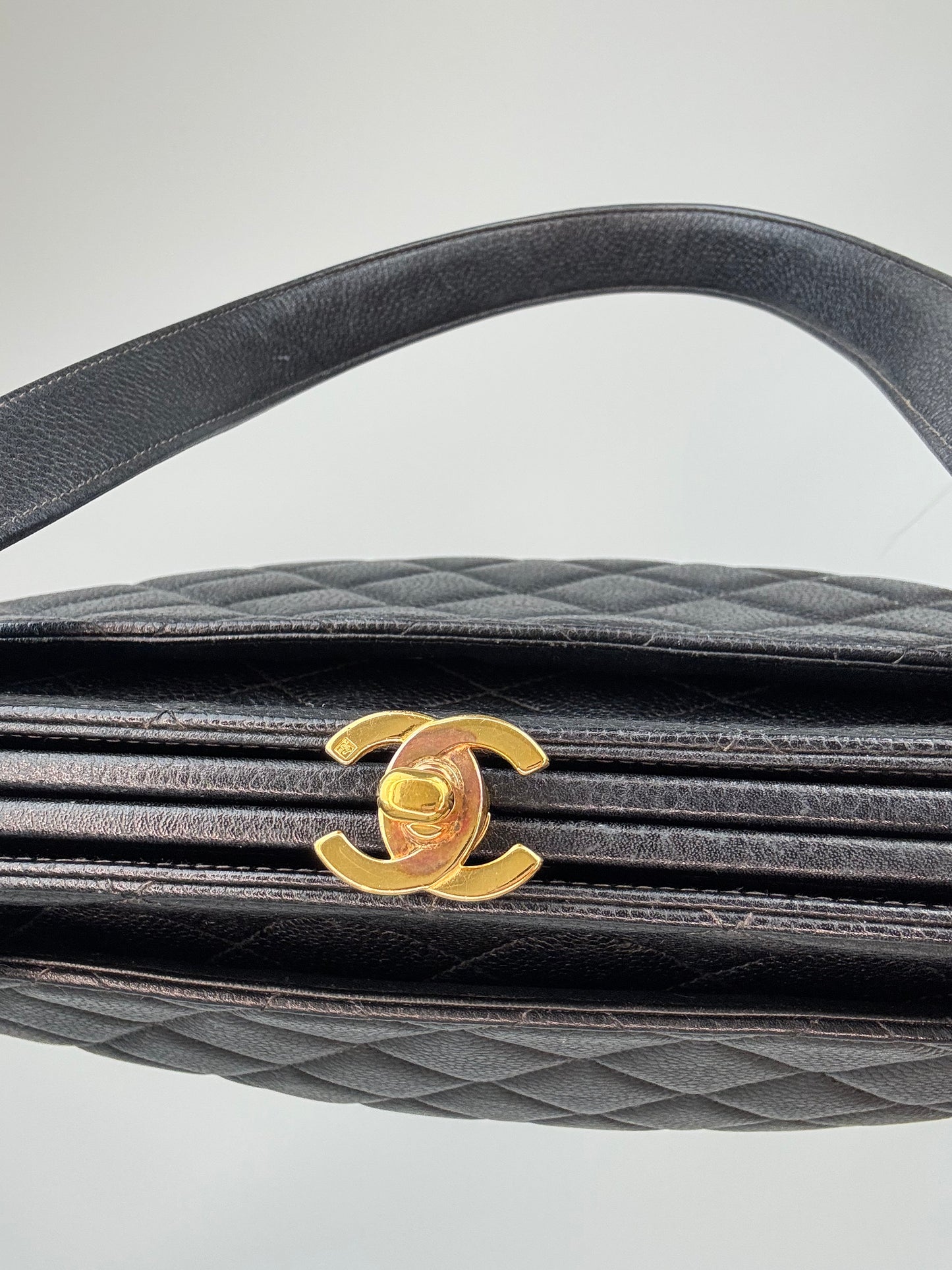 Chanel Quilted Caviar Leather Frame Shoulder Bag top of bag and kiss lock
