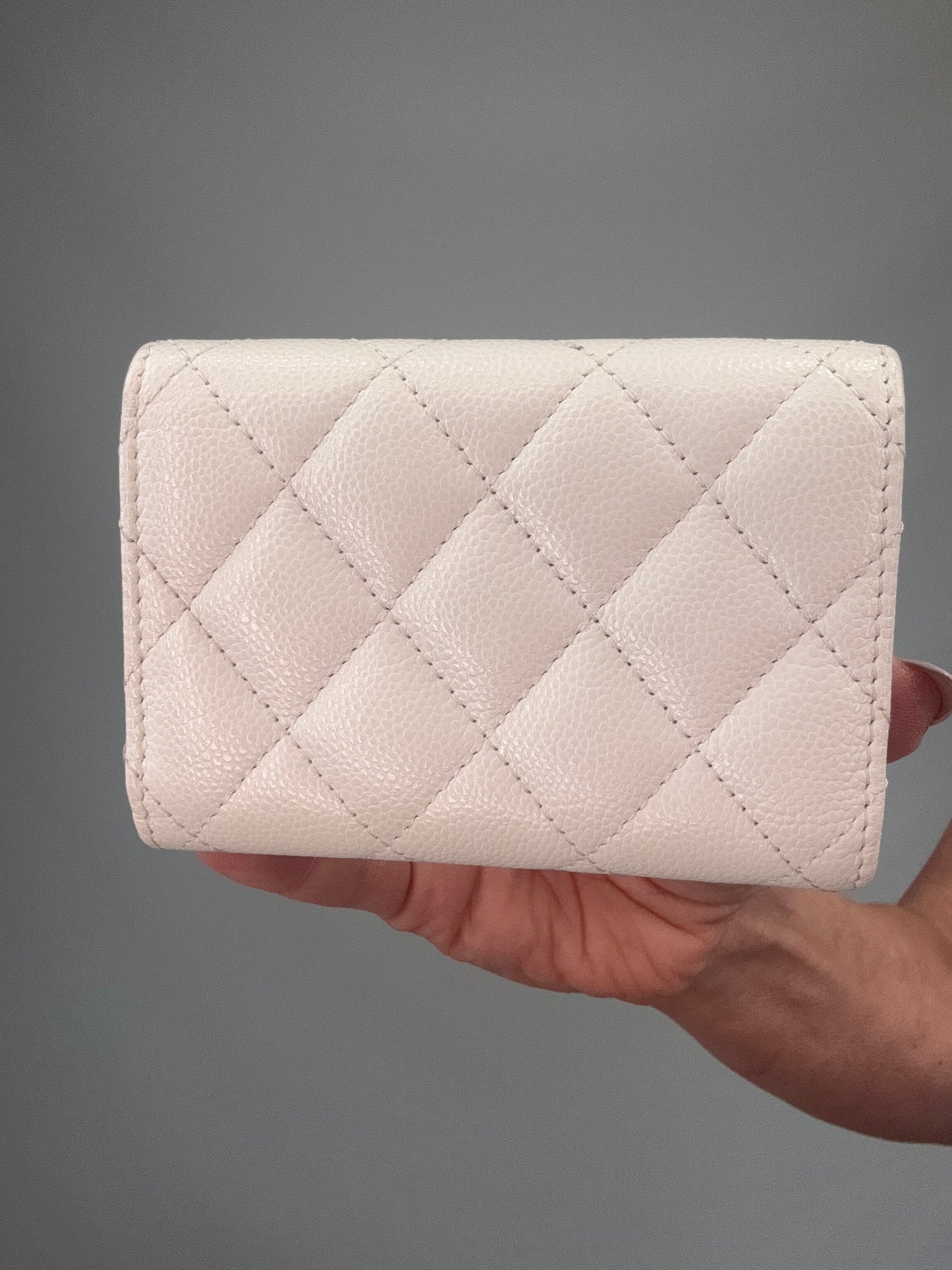 Chanel Quilted Caviar Small Flap Wallet White - back