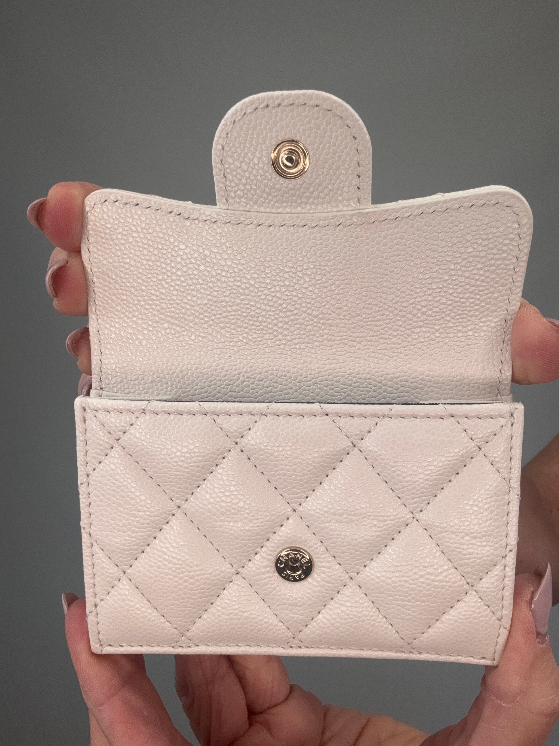 Chanel Quilted Caviar Small Flap Wallet White - interior flap
