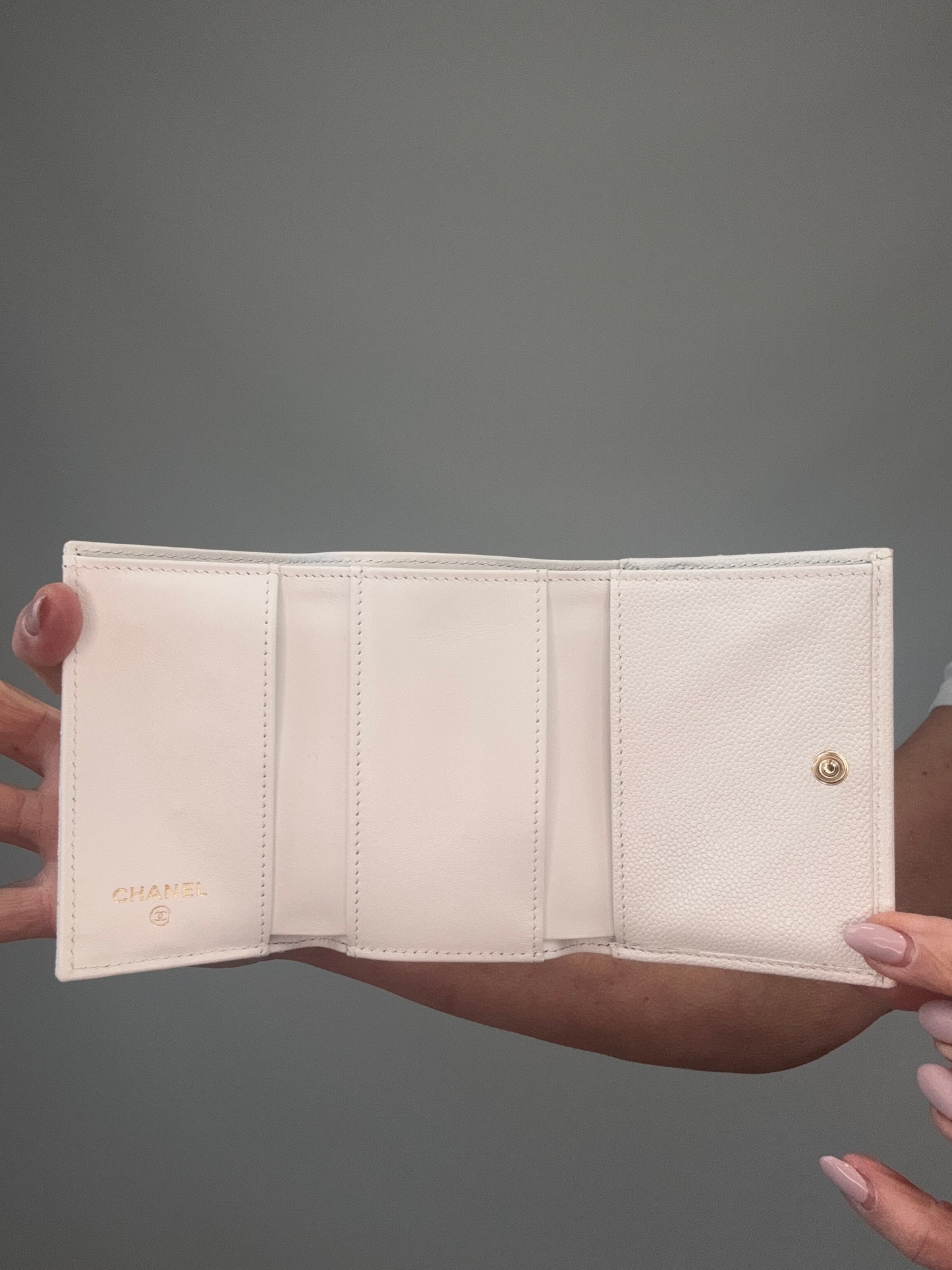 Chanel Quilted Caviar Small Flap Wallet White - wallet open