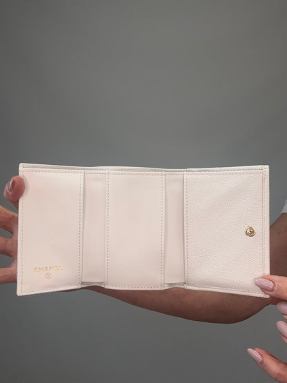 Chanel Quilted Caviar Small Flap Wallet White - wallet open