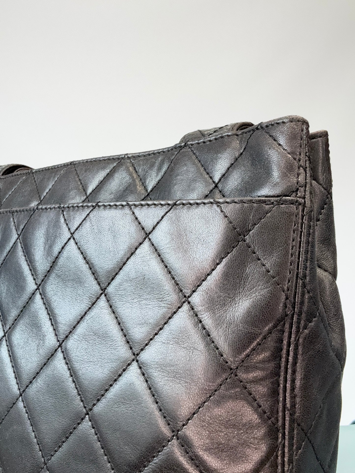 Chanel Quilted Double Pocket Turn Lock Tote back top right