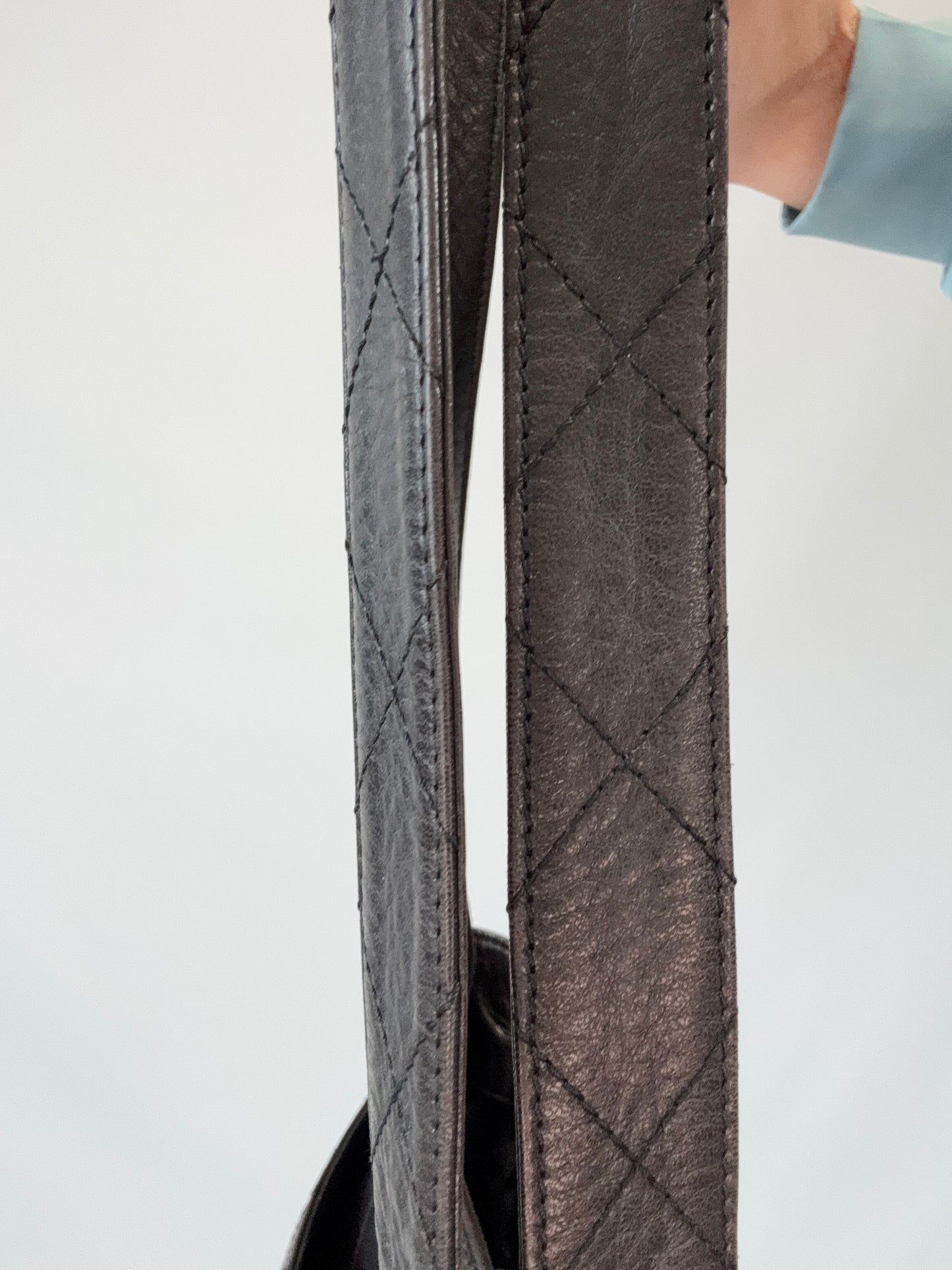 Chanel Quilted Double Pocket Turn Lock Tote straps