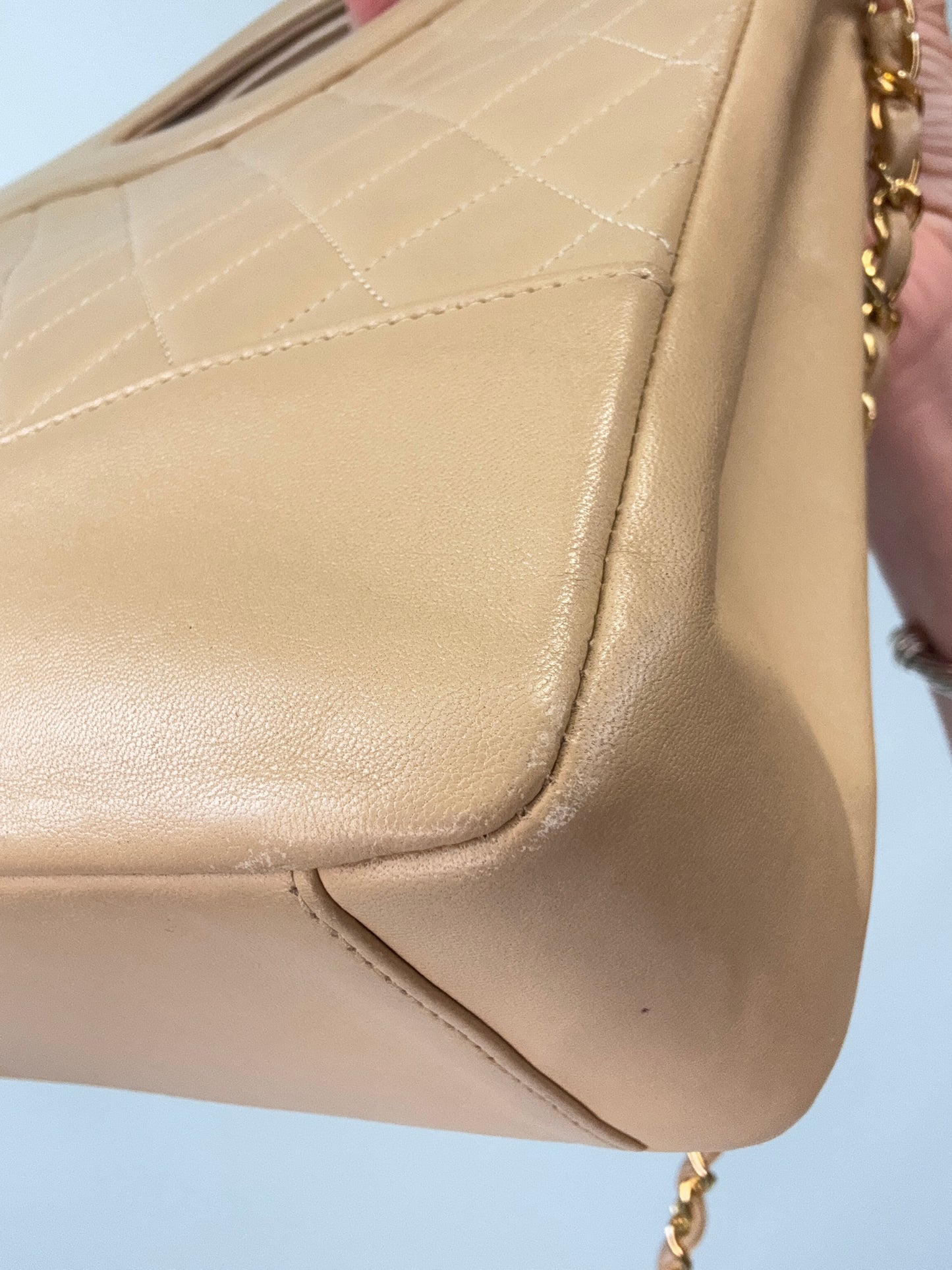 Chanel Quilted Lambskin 31 Shopping Tote in Beige back right bottom corner