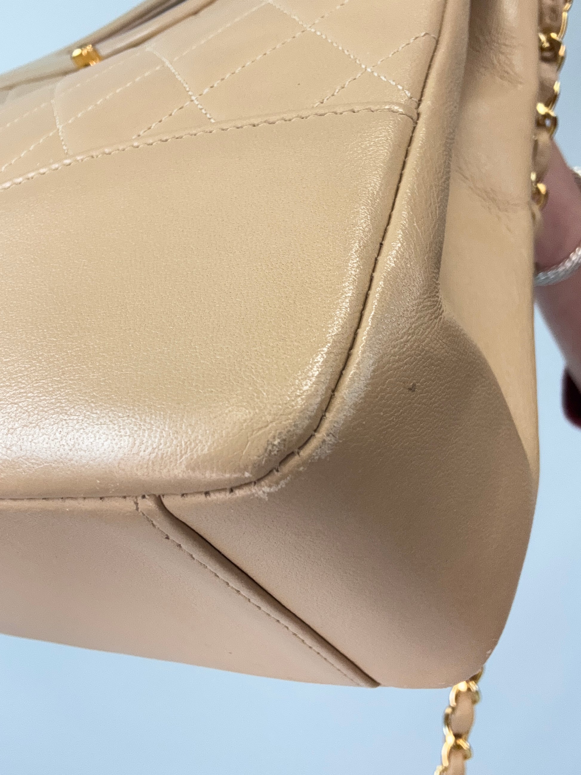 Chanel Quilted Lambskin 31 Shopping Tote in Beige front right bottom corner