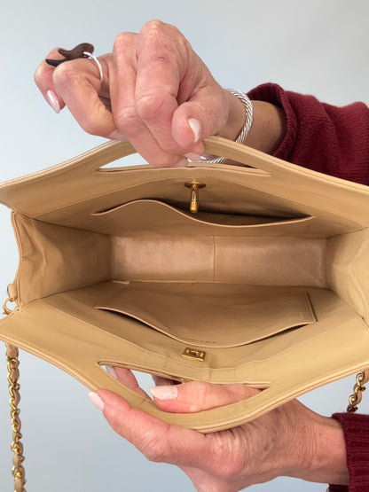 Chanel Quilted Lambskin 31 Shopping Tote in Beige handbag interior