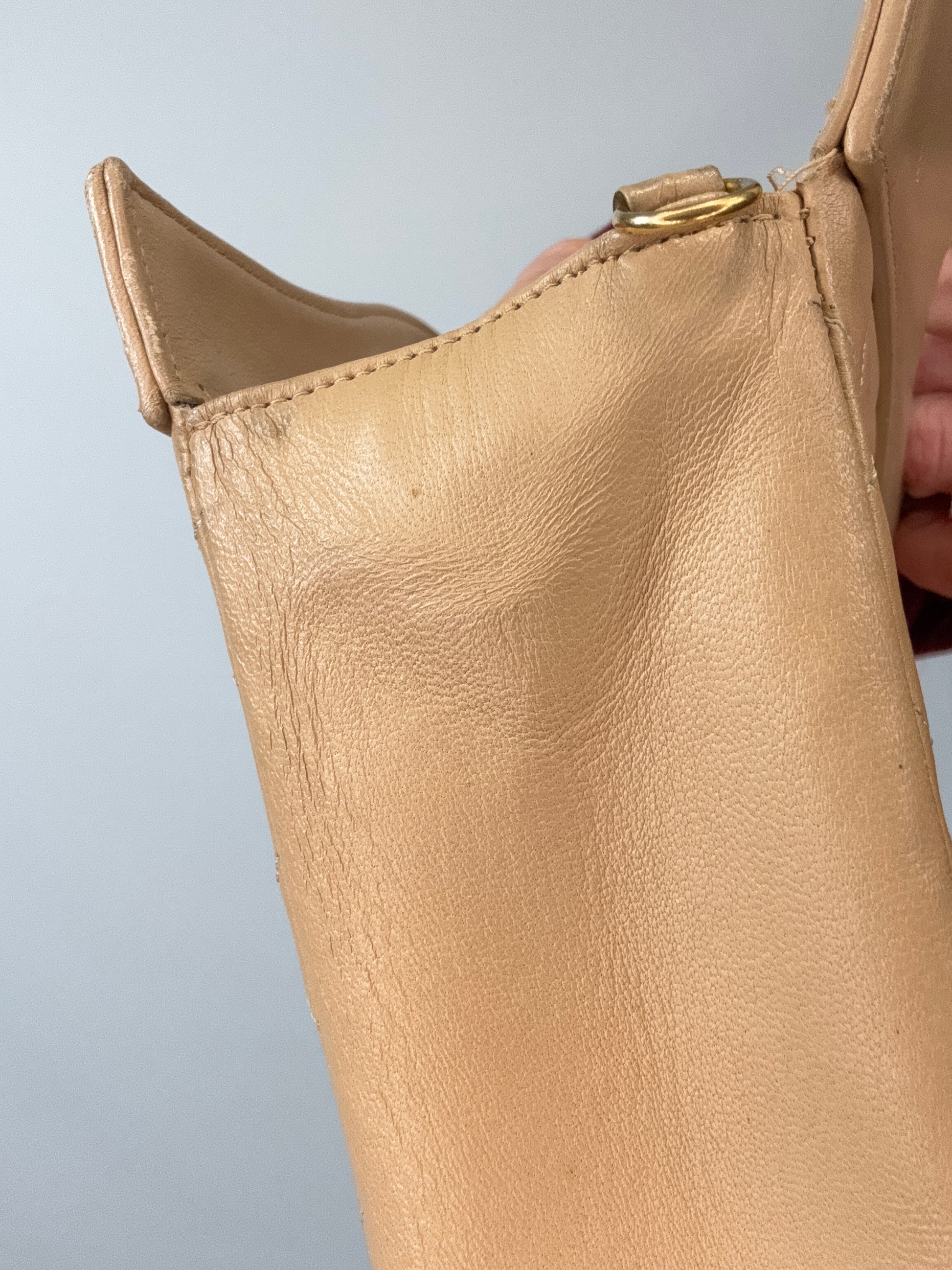 Chanel Quilted Lambskin 31 Shopping Tote in Beige side of handbag