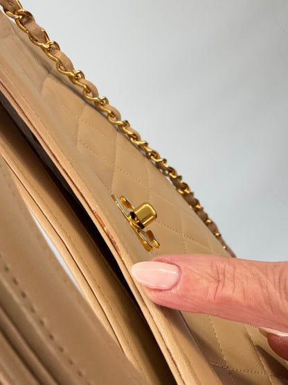 Chanel Quilted Lambskin 31 Shopping Tote in Beige small flaw