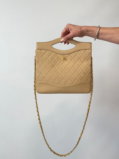 Chanel Quilted Lambskin 31 Shopping Tote in Beige