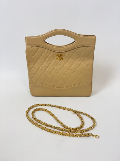 Chanel Quilted Lambskin 31 Shopping Tote in Beige with chain strap