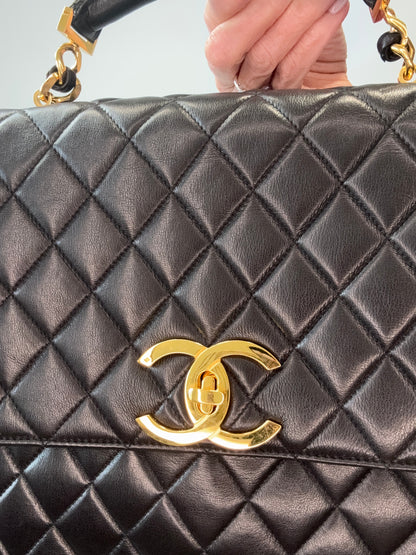 Chanel Quilted Lambskin Briefcase Business Bag in Black CC Turnlock