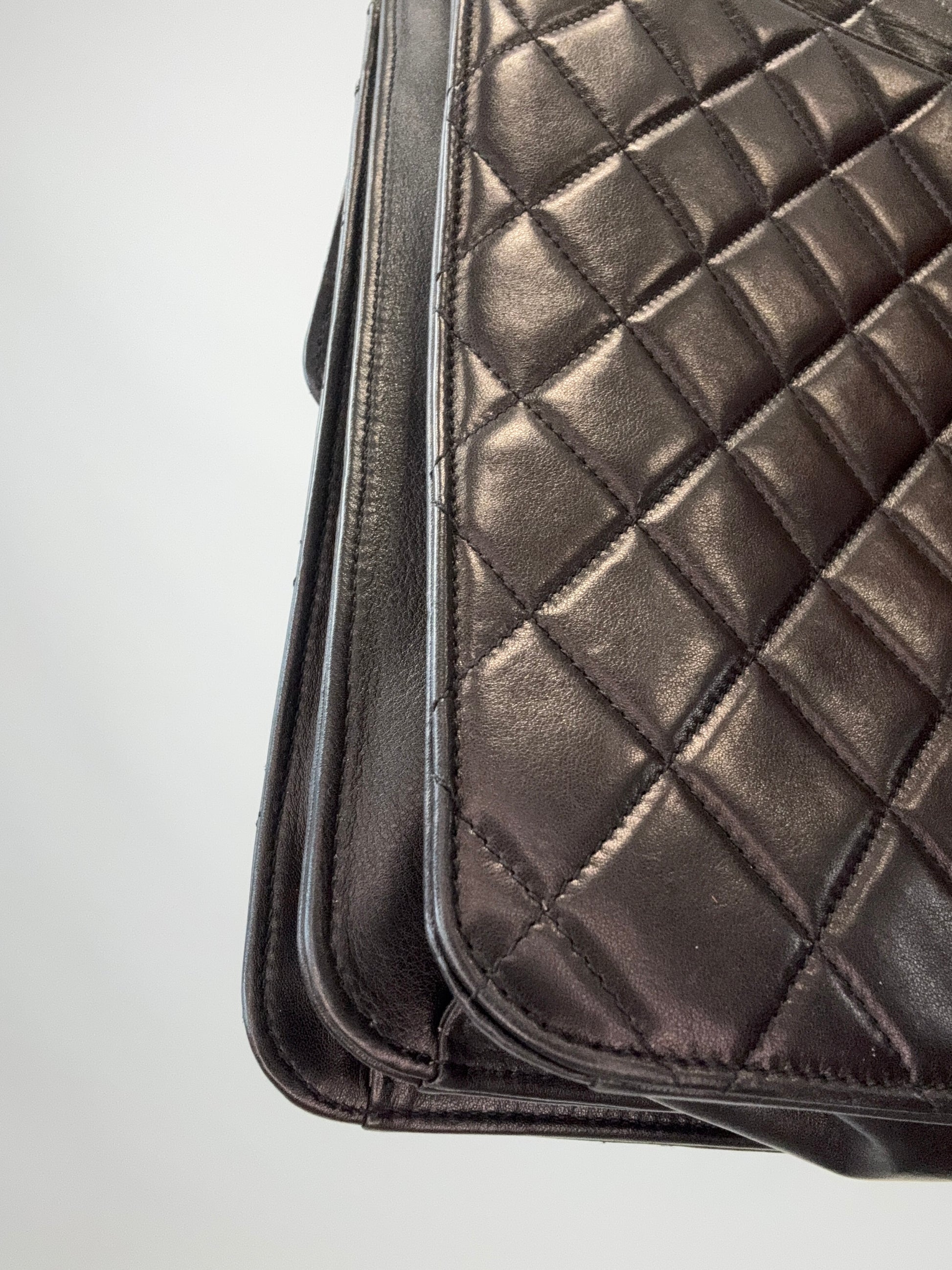 Chanel Quilted Lambskin Briefcase Business Bag in Black back left bottom corner