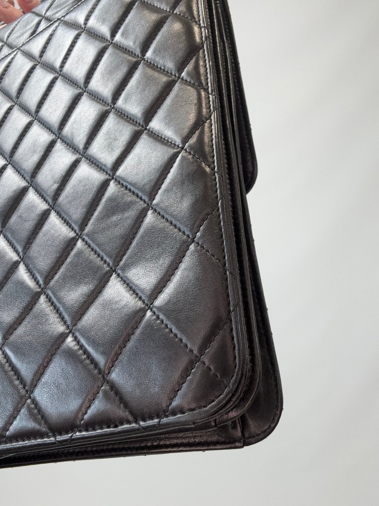 Chanel Quilted Lambskin Briefcase Business Bag in Black back right bottom corner