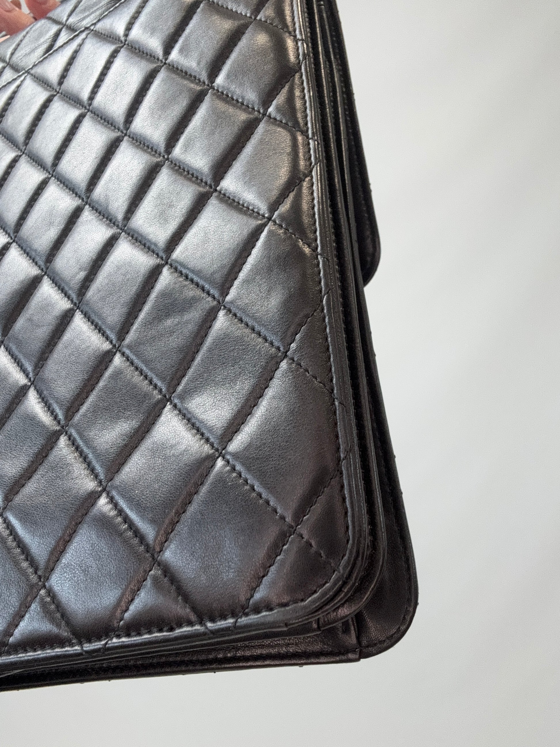 Chanel Quilted Lambskin Briefcase Business Bag in Black back right bottom corner