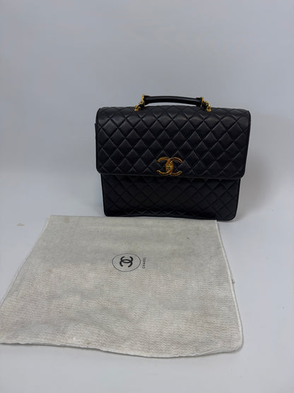 Chanel Quilted Lambskin Briefcase Business Bag in Black with dust bag
