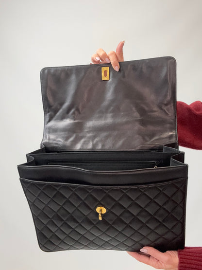Chanel Quilted Lambskin Briefcase Business Bag in Black flap interior