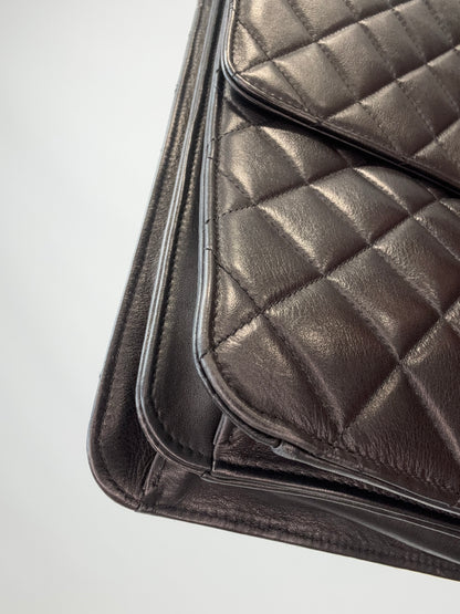 Chanel Quilted Lambskin Briefcase Business Bag in Black front left bottom corner